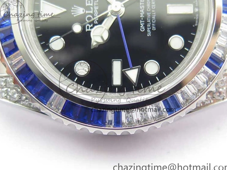 MiroTime 0401 GMT-Master II White Blue Diamonds Bezel 904L Steel GMF Best Edition Black Dial On Jubilee Bracelet SA3285 CHS V Original 2579